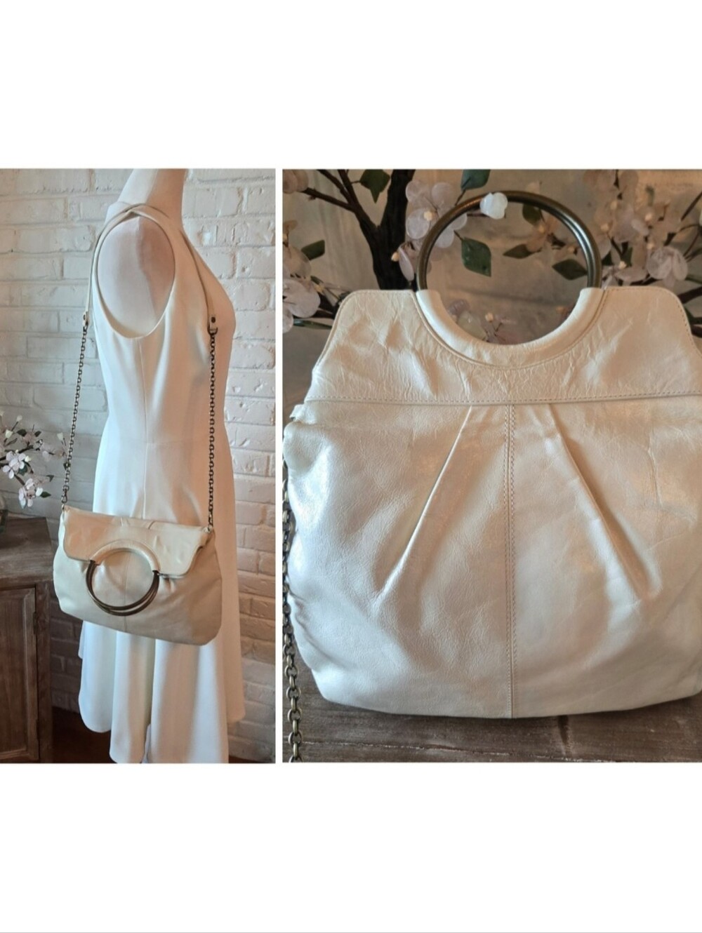Vtg Hobo Top Handle Crossbody Purse, Convertible, Leather, Ring Handle, 12"W